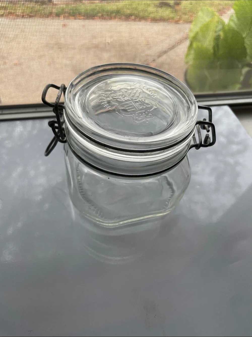 Vintage Clear Glass Clamp-Top Storage Jar